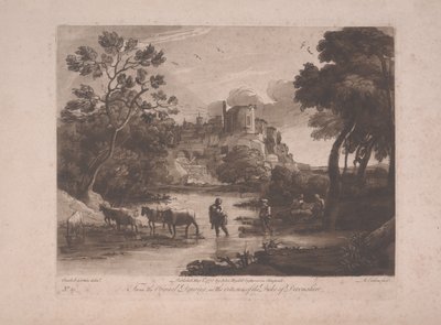 Widok Tivoli o zachodzie słońca, opublikowany 1775 (mezzotinta z akwafortą) autorstwa Richard Earlom