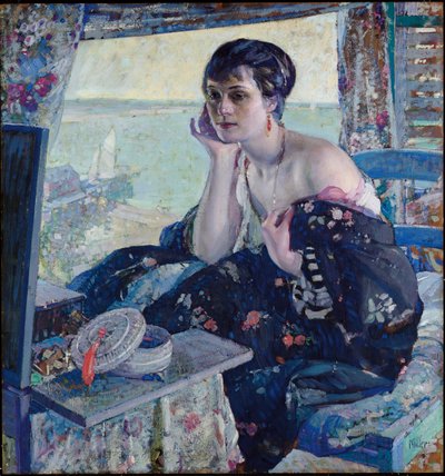 Kobieta przy oknie (olej na panelu) autorstwa Richard Emil Miller