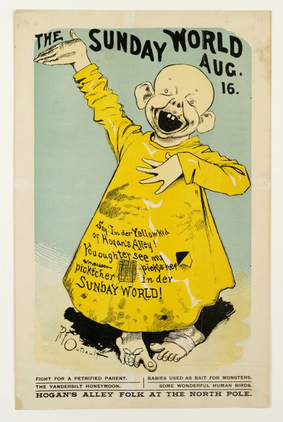 The Sunday World 16 sierpnia: Powiedz, Im der Yellow Kid of Hogans Alley..., c.1895-98 litho autorstwa Richard Felton Outcault