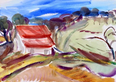 Dom z czerwonym dachem, Sonoma, 2018 autorstwa Richard Fox