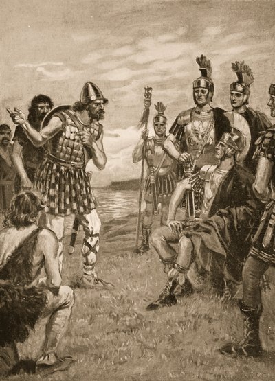 Agricola otrzymuje irlandzkiego króla, ilustracja z "Historii narodu". autorstwa Richard Henry Brock