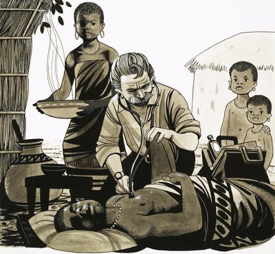 Człowiek z misją: Muzyczny doktor (Albert Schweitzer) (ilustracja) autorstwa Richard Hook