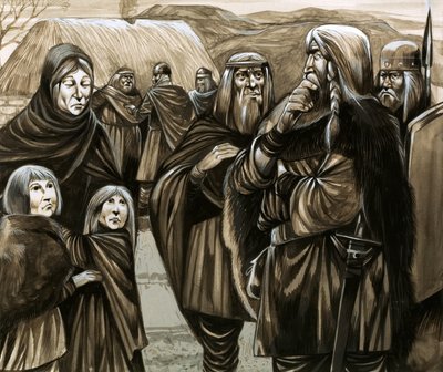 Dzieci z biednych anglosaskich rodzin sprzedane w niewolę (gwasz na papierze) autorstwa Richard Hook