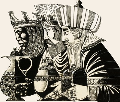 Trzej Królowie (gwasz na papierze) autorstwa Richard Hook