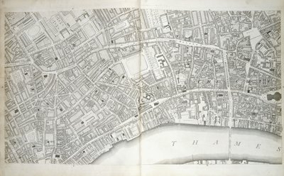 Tabliczka z „Planu miast Londynu i Westminster, gminy Southwark i przylegających części”, c.1792-1799 autorstwa Richard Horwood