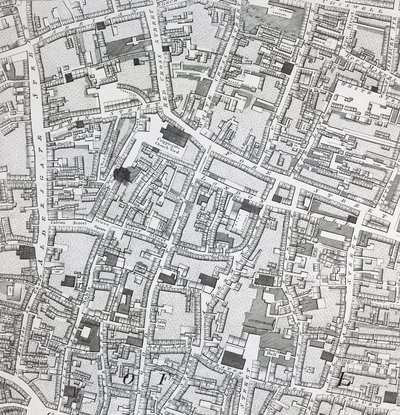 Mapa ulic Londynu wokół Guildhall, c.1795 (druk) autorstwa Richard Horwood