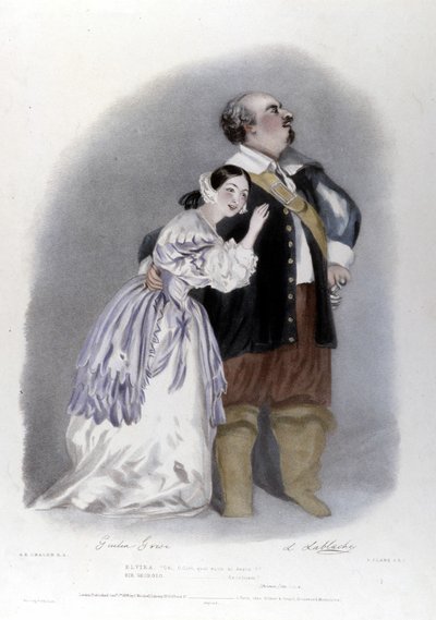 Giulia Grisi i Luigi Lablache w III akcie Purytan Vincenzo Belliniego. Litografia autorstwa RJ Lane. 1835 autorstwa Richard James Lane
