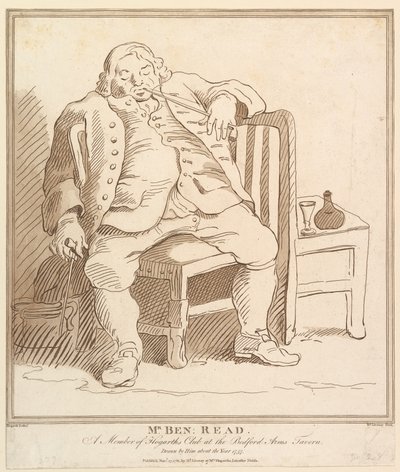 Pan Ben: Przeczytaj, członek Hogarths Club w Bedford Arms Tavern, Drawn b..., 27 listopada 1781. autorstwa Richard Livesay