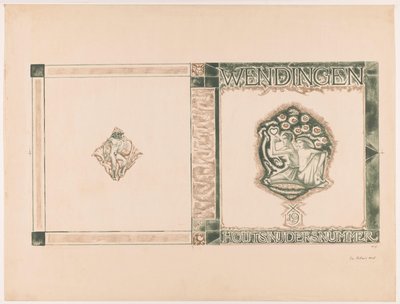 Projekt okładki dla: Wendingen, wydanie Woodcarvers, 1919 autorstwa Richard Nicolaüs Roland Holst (signed by artist)