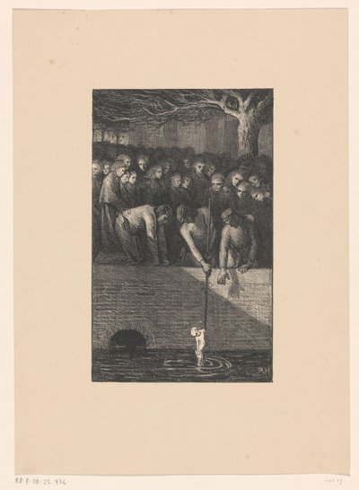 Mężczyzna wyciągając trupa dziecka z kanału Kanał wymiotuje swoją nędzę (tytuł oryginalny) autorstwa Richard Nicolaüs Roland Holst