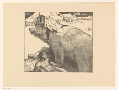 Car Mikołaj II Rosji na rosyjskim niedźwiedziu Rosyjski niedźwiedź ryczy pokoju (tytuł oryginalny) autorstwa Richard Nicolaüs Roland Holst