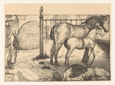 Dwa konie na siano w stajni Na stojaku państwowym (tytuł oryginalny) autorstwa Richard Nicolaüs Roland Holst