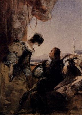 Kawaler i jego dama na tarasie, Genua autorstwa Richard Parkes Bonington