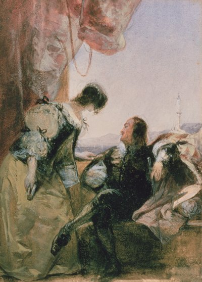 Cavelier i jego Pani na tarasie, Genua autorstwa Richard Parkes Bonington