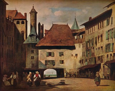 La Place du Molard, Genewa, ok. 1830 r. autorstwa Richard Parkes Bonington