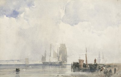 Wysyłka u ujścia rzeki (w/c nad grafitem na papierze) autorstwa Richard Parkes Bonington