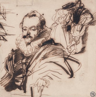 Studium dżentelmena w stroju z XVII wieku, według Van Dyck autorstwa Richard Parkes Bonington