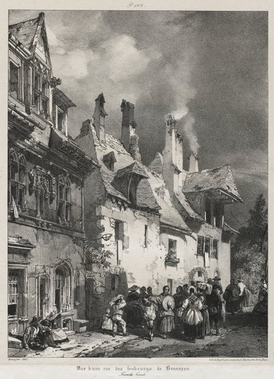 Malownicze i romantyczne podróże po starożytnej Francji, Franche-Comté: Widok ulicy na przedmieściach Besançon autorstwa Richard Parkes Bonington