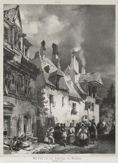 Malownicze i romantyczne podróże po starożytnej Francji, Franche-Comté: Widok ulicy na przedmieściach Besançon autorstwa Richard Parkes Bonington