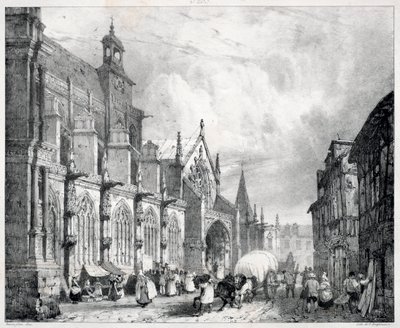 Malownicze i romantyczne podróże po starożytnej Francji, Normandii: Kościół św Gervais i Saint Protais w Gisors autorstwa Richard Parkes Bonington