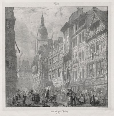Malownicze i romantyczne podróże po antycznej Francji, Normandii: Rue du Gros Horloge, Rouen autorstwa Richard Parkes Bonington