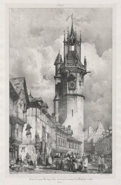 Malownicze i romantyczne podróże po starożytnej Francji, Normandii: Tour du Gros-Horloge, Evreux autorstwa Richard Parkes Bonington