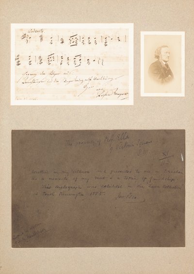 Cytat muzyczny z autografem opatrzony fotografią Wagnera z carte-de-visite i notatką o proweniencji autorstwa Richard Wagner