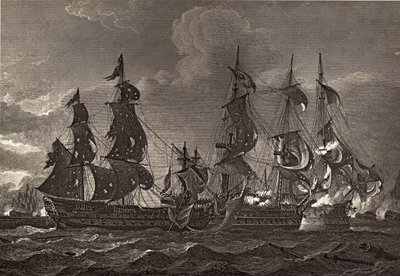 Kapitan HMS na pokładzie statku San Nicholas i San Josef, ilustracja z „Życia Nelsona” Roberta Southeya (1774-1843) opublikowana po raz pierwszy w 1813 r. autorstwa Richard Westall
