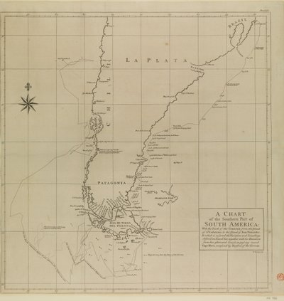 Mapa południowej części Ameryki Południowej z trasą Centuriona autorstwa Richard William Seale