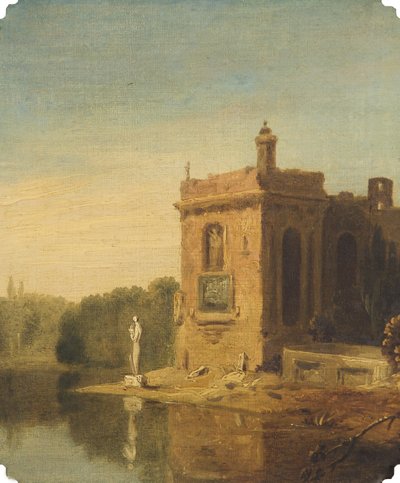 Jezioro z pawilonem i posągiem, Włochy (olej na płótnie) autorstwa Richard Wilson