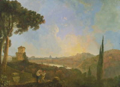 Widok Tybru z Rzymem w oddali, ok. 1770-80 (olej na płótnie) autorstwa Richard Wilson