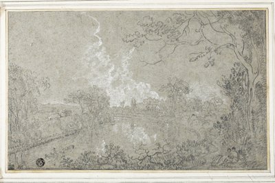 Brzegi rzeki Dee w pobliżu Eaton Hall, Cheshire, ok. 1759 (czarno-biała kreda na niebieskim papierze wykładanym, położona na kartonie) autorstwa Richard Wilson