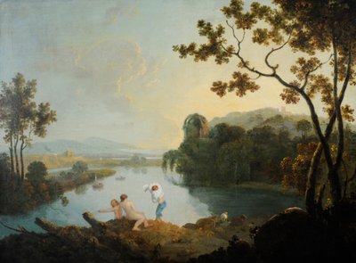 Klasyczny pejzaż z kąpielami chłopców (olej na płótnie) autorstwa Richard Wilson