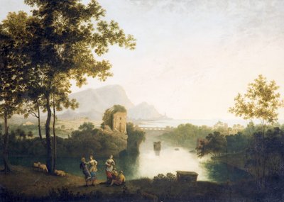 Wieczór nad Rzeką Usta z tańczącymi chłopami (olej na płótnie) autorstwa Richard Wilson