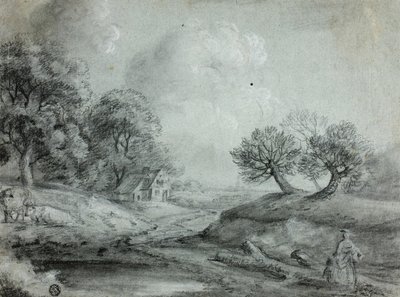 Krajobraz z kobietą i krowami (rekto); Szkic krajobrazu (verso) autorstwa Richard Wilson