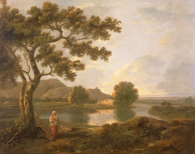 Scena rzeczna z wiejskim domem (olej na płótnie) autorstwa Richard Wilson