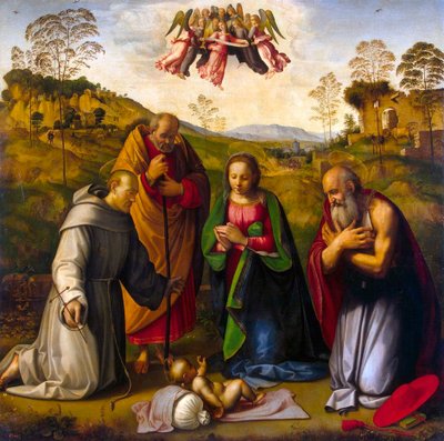 Dziewica z Dzieciątkiem i świętymi Franciszkiem i Hieronimem, 1510s. autorstwa Ridolfo Ghirlandaio