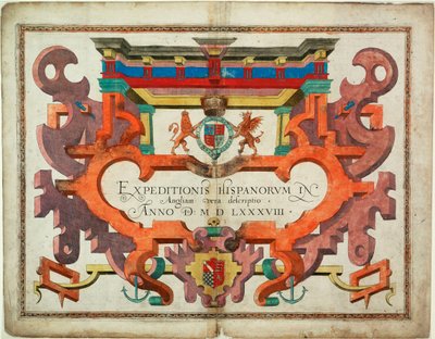 Strona tytułowa "Expeditionis Hispanorum in Angliam vera descriptio anno domini MDLXXXVIII autorstwa Robert (after) Adams