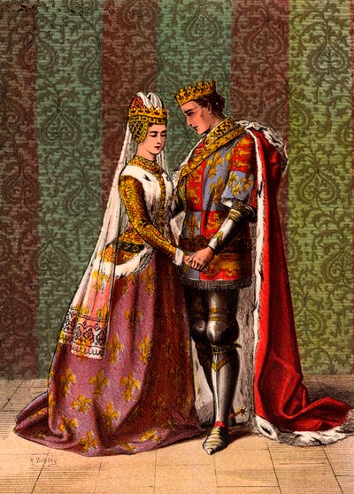 Henryk V, król Anglii, zaloty Katarzyny de Valois, akt V, scena II, „Król Henryk V” Williama Szekspira (chromolitho) autorstwa Robert (after) Dudley