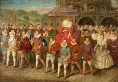 Procesja królowej Elżbiety I, ok. 1800-40 (olej na desce) autorstwa Robert (after) Peake
