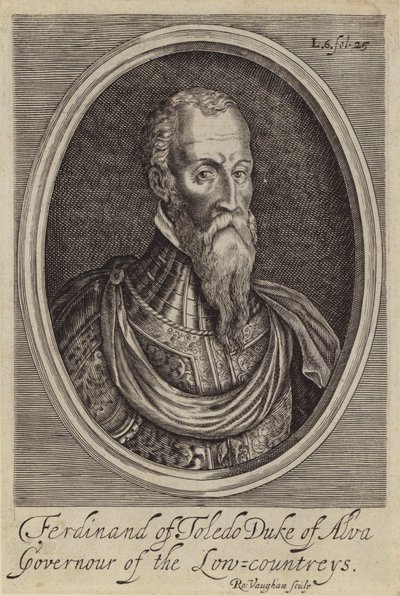 Fernando Alvarez de Toledo, 3. książę Alby, hiszpański generał i gubernator hiszpańskich Niderlandów (grafika) autorstwa Robert (after) Vaughan
