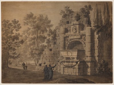 Capriccio z antycznymi postaciami pośród ruin klasycznych monumentów autorstwa Robert Adam