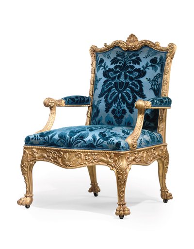Jeden z pary pozłacanych foteli George III autorstwa Robert Adam