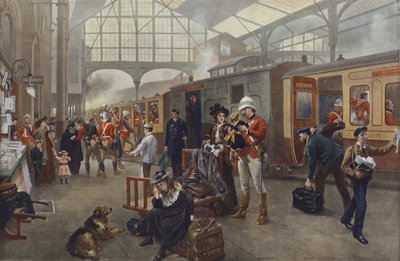 Żegnajcie! Żołnierze wyruszający na wojnę. autorstwa Robert Alexander Hillingford