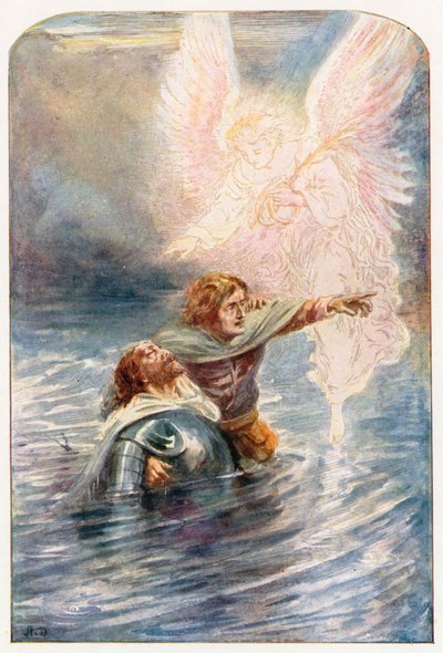 Christian i Hopeful przekraczają rzekę (kolorowa litografia) autorstwa Robert Ambrose (after) Dudley