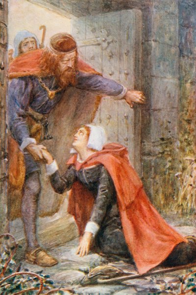 Mercy at the Wicket-gate (kolorowa litografia) autorstwa Robert Ambrose (after) Dudley