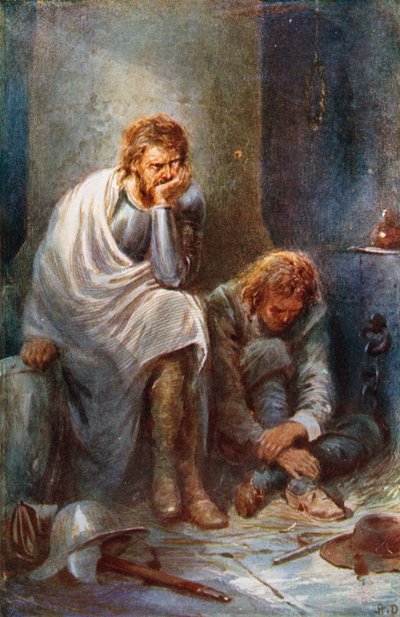 Pielgrzymi w wątpliwym zamku (kolorowa litografia) autorstwa Robert Ambrose (after) Dudley