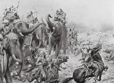 Babar przedstawia broń polową w Panipat autorstwa Robert Ambrose Dudley
