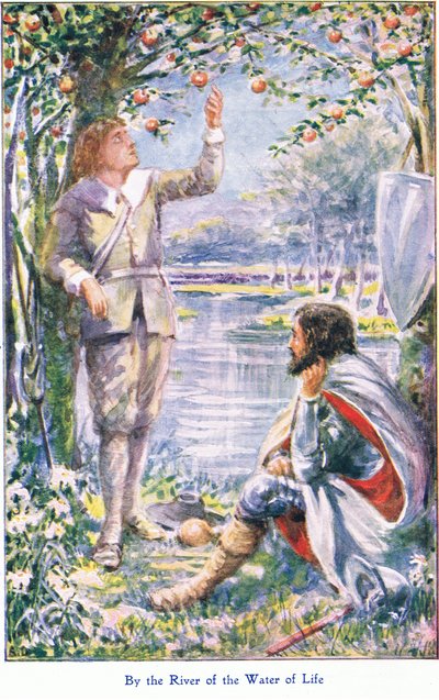Nad rzeką wody życia, z książki The Pilgrims Progress wydanej przez John F. Shaw & Co, ok. 1900 (kolor lito) autorstwa Robert Ambrose Dudley
