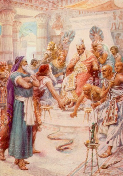 Mojżesz i Aaron przed faraonem (kolor lito) autorstwa Robert Ambrose Dudley